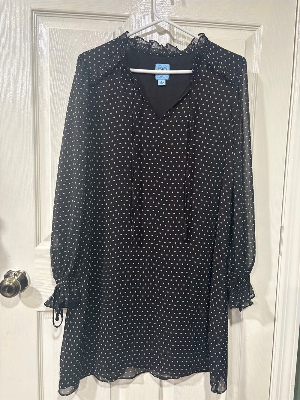 CeCe Black with White Polka Dot Long Sleeve Shift Dress